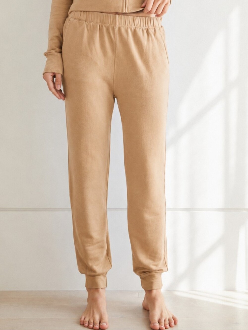 NWT Monrow Softfleece Jogger Cozy Tan Sweatpants Small Nude Brown Soft S Comfort